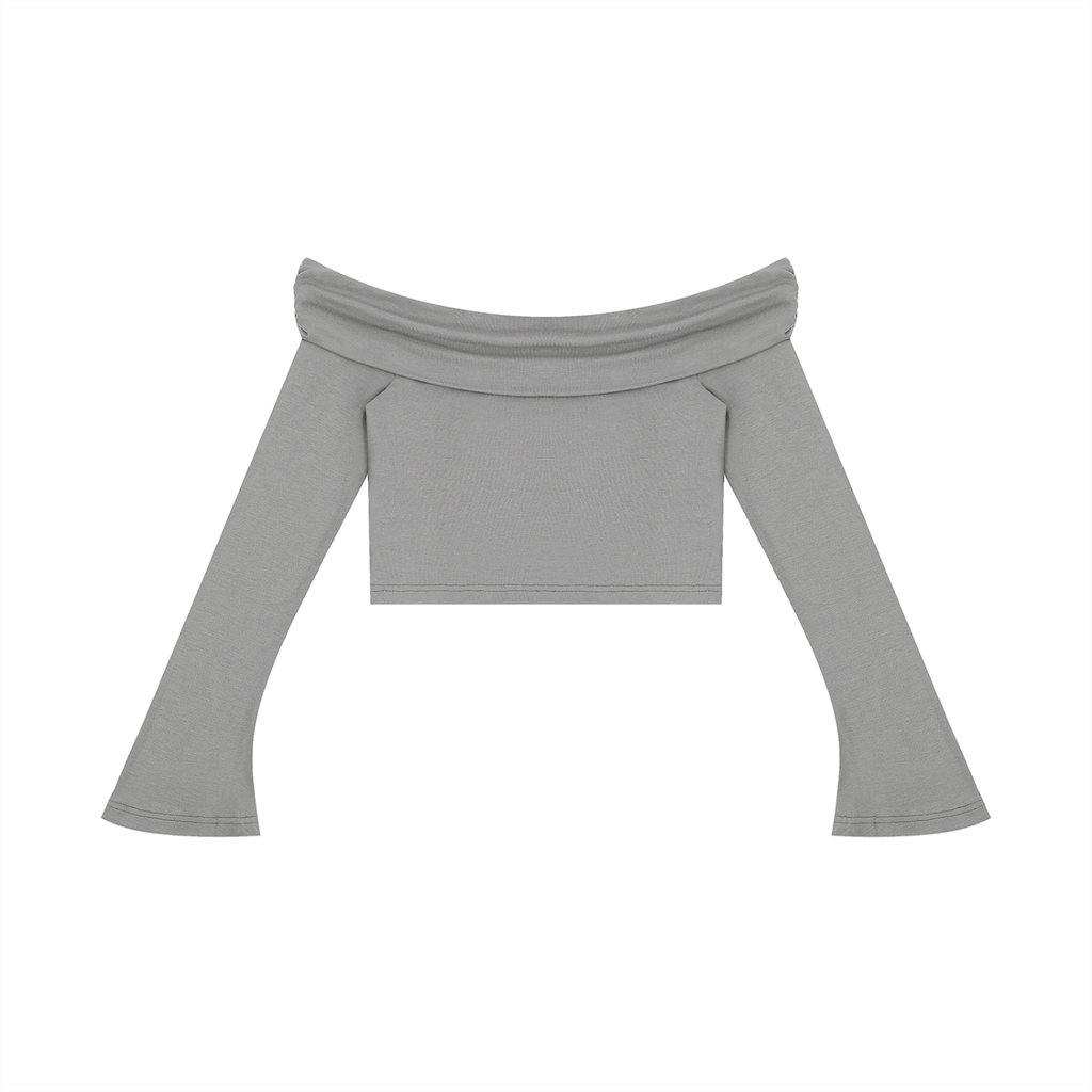 Women's Off-the-Shoulder Bell Sleeve Crop T-Shirt