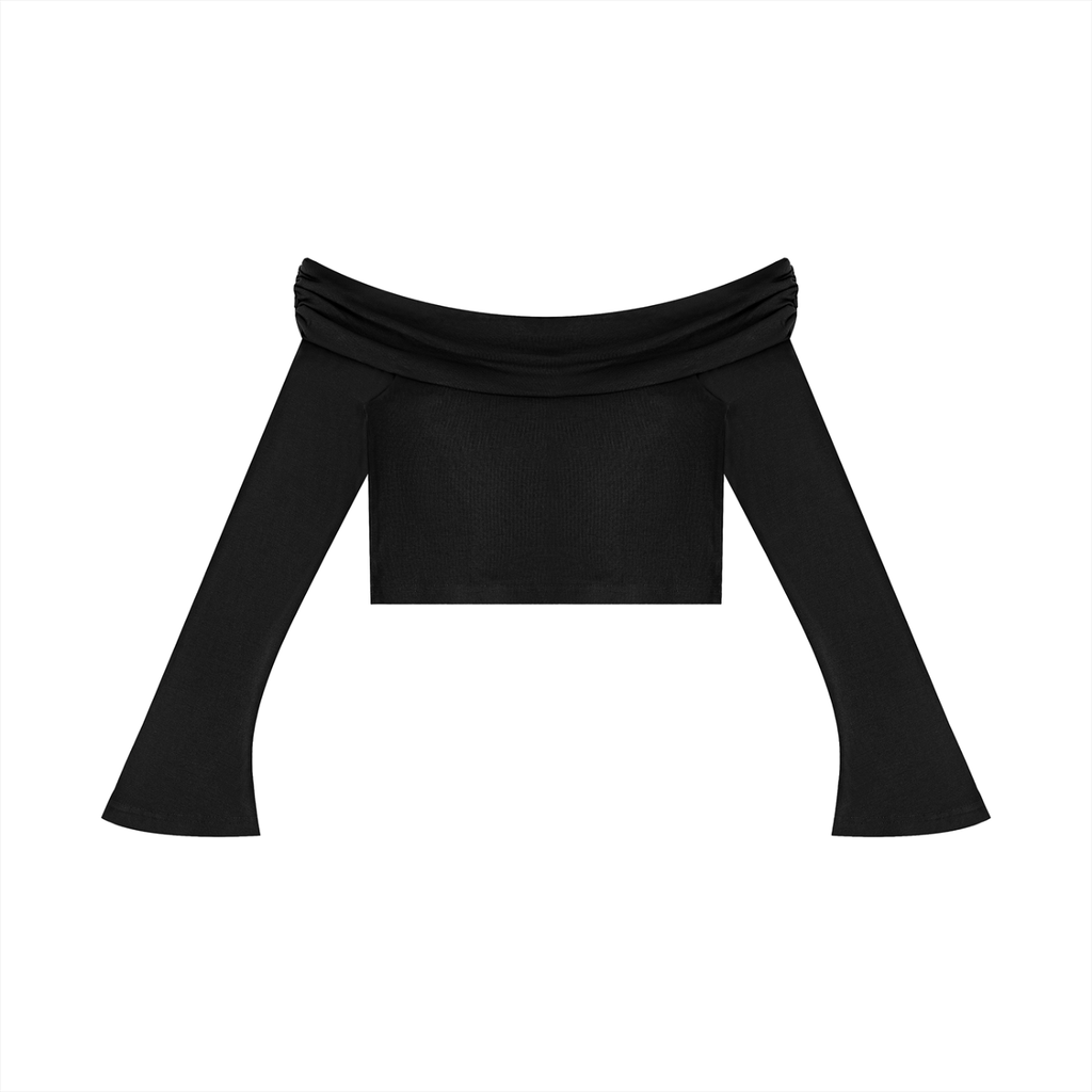 Women's Off-the-Shoulder Bell Sleeve Crop T-Shirt