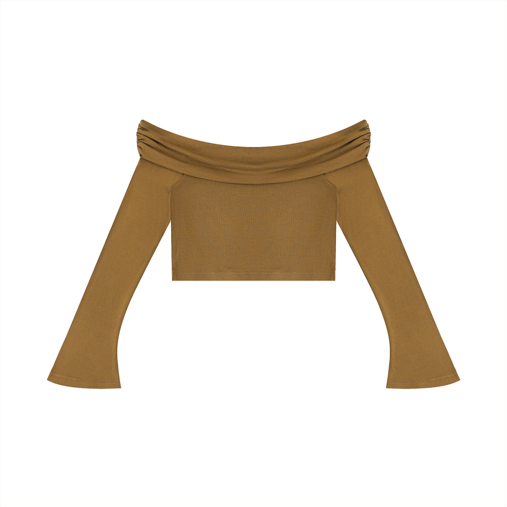 Women's Off-the-Shoulder Bell Sleeve Crop T-Shirt